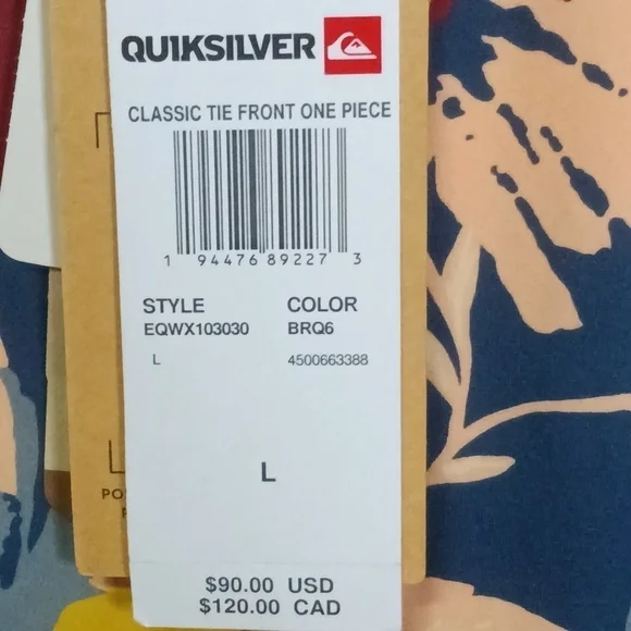 🦋 Quiksilver Tie Front One Piece Swimsuit Dark Denim Large NWT - Picture 7 of 13